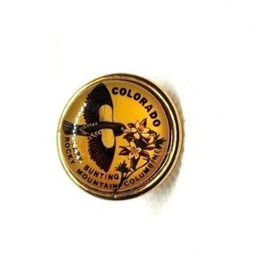 Rare Vintage New Zealand Made Colorado Lark Hunting Rocky Mountain Columbine Pin